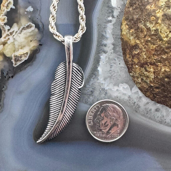 Sterling Silver Southwestern Style Engraved Feather Unisex Pendant - Picture 8 of 10